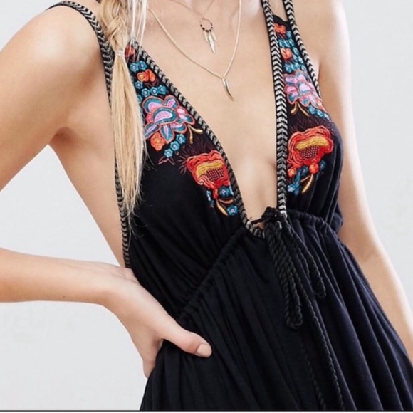 Free People Dresses & Skirts - Free People | Black Dress Embroidered Tassels